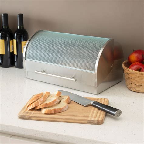 17.5 inch brushed stainless steel bread box|Stainless Steel Bread Box for Kitchen Countertop, .